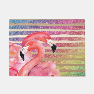 Tapete Listras do ouro do brilho dos flamingos da