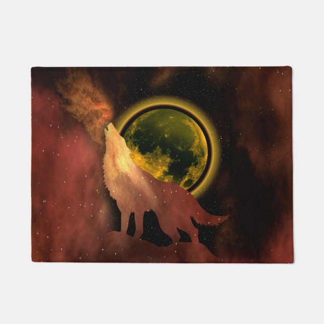 TAPETE LOBO UIVANDO NO ESPAÇO LUA GALÁXIA   (Frente)