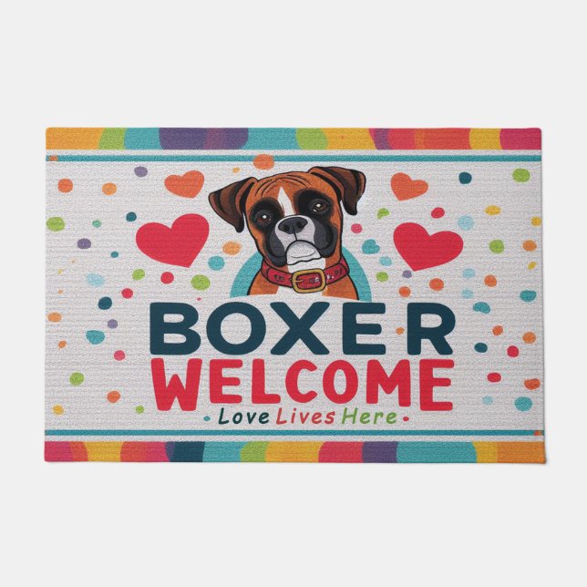 Tapete Love Lives Here - Boxer Dog Welcome (Frente)