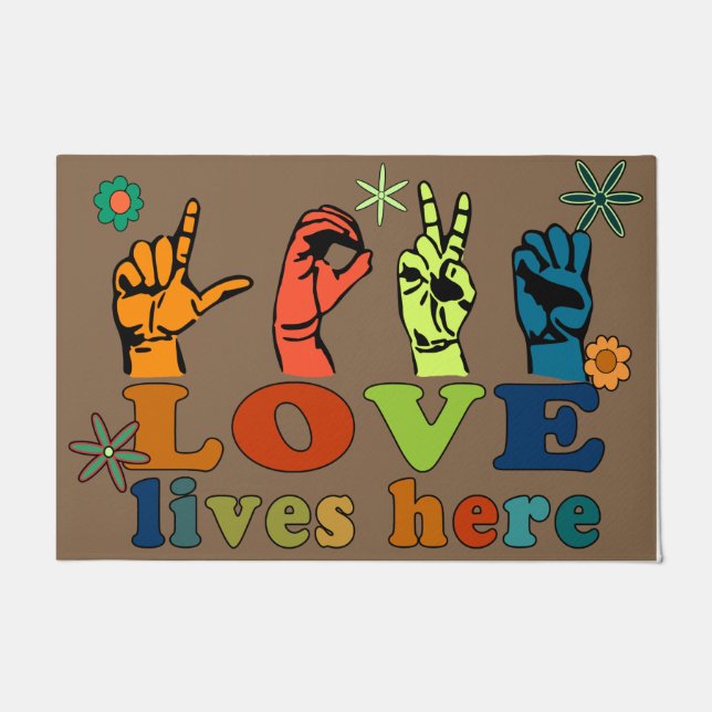 Tapete  Love Lives Here Doormat, Colorful Welcome (Frente)