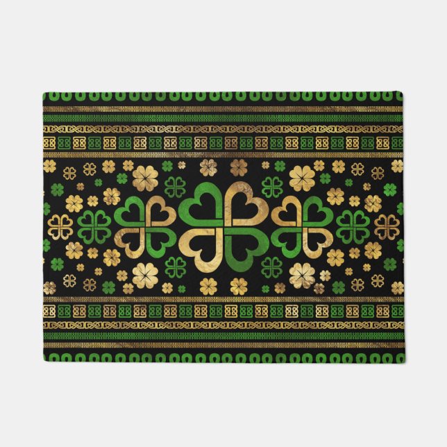 Tapete Lucky Shamrock, 4 folhas, verde e Dourado (Frente)