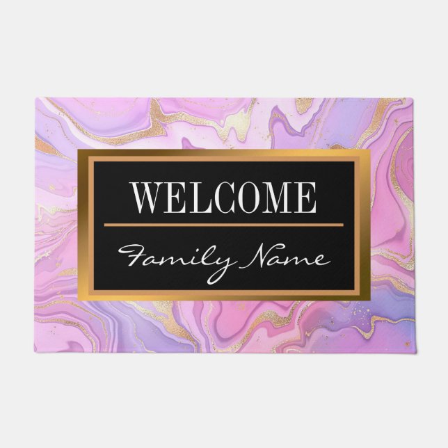 Tapete Luxo Marble Glitter Rosa Púrpura Dourada (Frente)