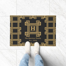 Luxo Preto Dourado Monograma Chave Grega