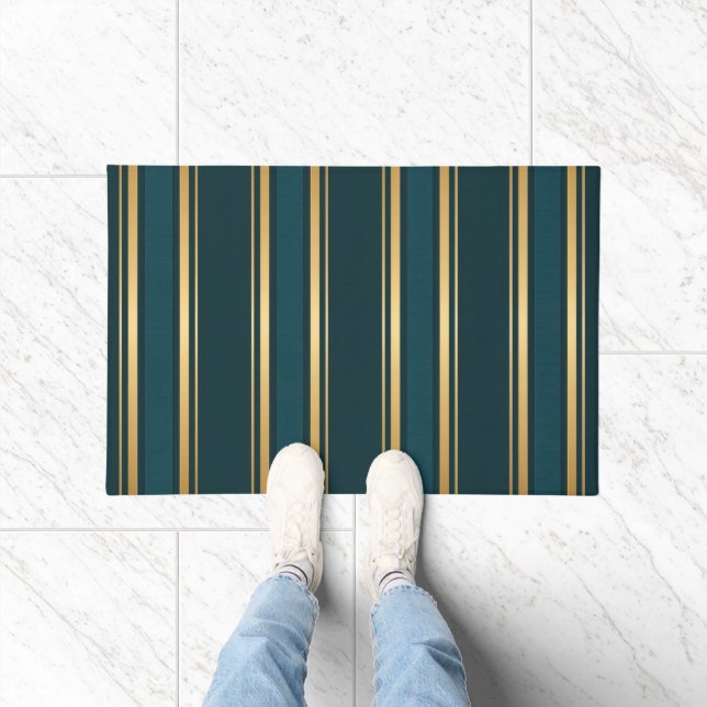 Tapete Luxury Blue Green Gold Stripe Gift Wrap Pattern (Interior)