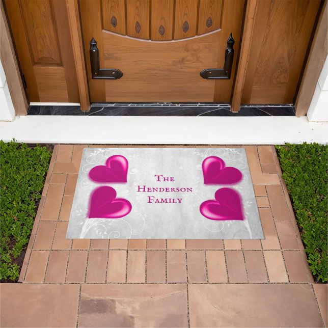 Tapete Magenta Hearts Personalizado Doormat (Ar livre)