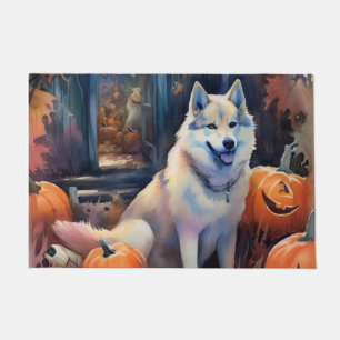 Tapete Malamute do Alasca de Halloween com Abóboras Assus