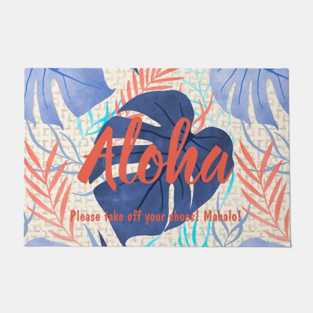 Tapete Maleah Monstera Tropical Havaiana - Azul (Frente)