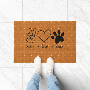 Tapete Mão da Paz Coração de Amor Cachorros Pata Casa Fof
