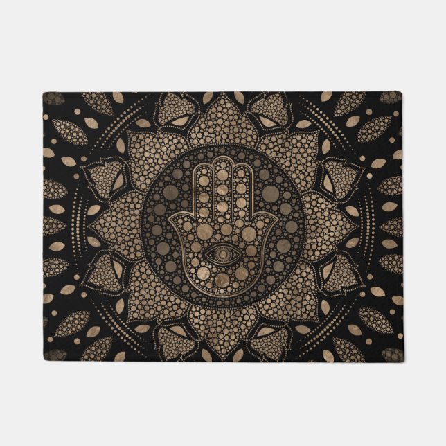 Tapete Mão de Hamsa - Mão de Fátima em Lotus mandala (Frente)
