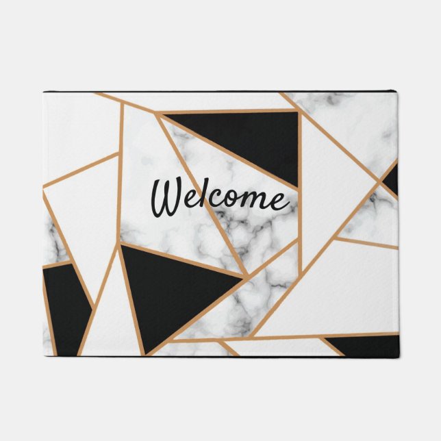 Tapete Marble Geométrico Branco em Dourado (Frente)