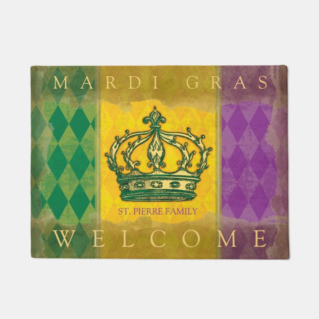 Tapete Mardi Gras Crown Purple Dourado Family Name Bem-vi (Frente)