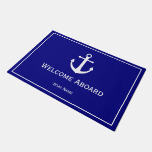 Tapete Marinho azul com âncora branca de barco Náutico