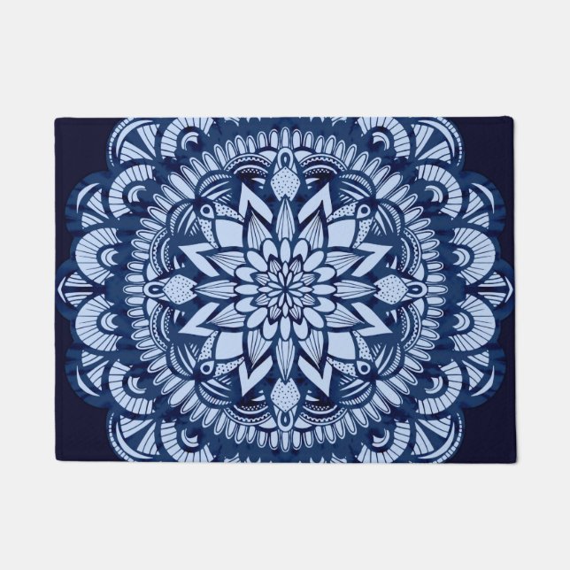 Tapete Marinho Boêmia Blue Tie Dye Mandala (Frente)