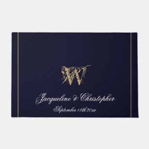 Tapete Marinho Chic Azul Monograma Nomes de Newlyweds Cas