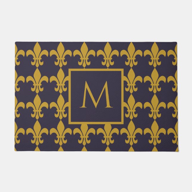 Tapete Marinho de Paris Dourado Fluer De Lis Monogrammed (Frente)
