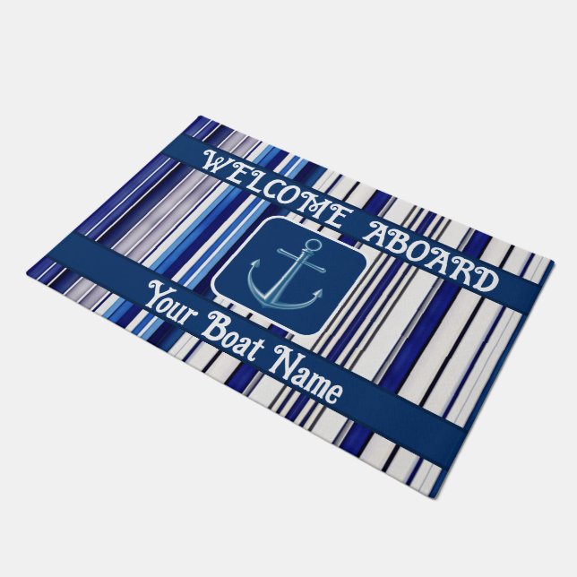 Tapete Marinho de Verão Blue Boat Trendy Strips (Inclinado)