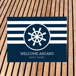 Tapete Marinho Náutico Azul Nome do Barco Personalizado B