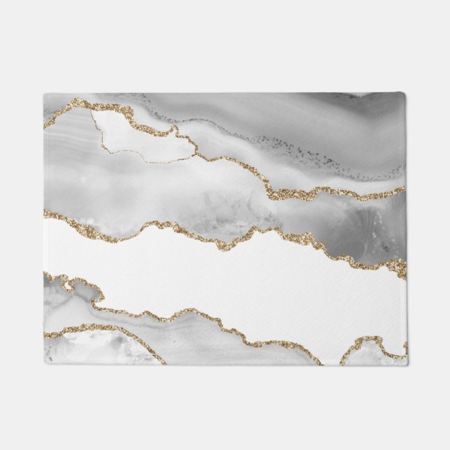 Tapete Mármore Branco Cinza Ágata Refined Brilho Dourado (Frente)