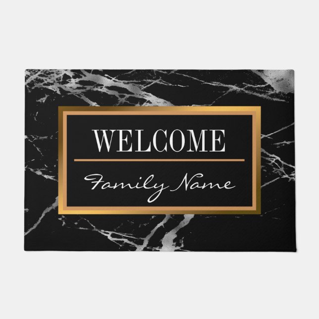 Tapete Mármore Preto de Prata de Luxo Personaliza (Frente)