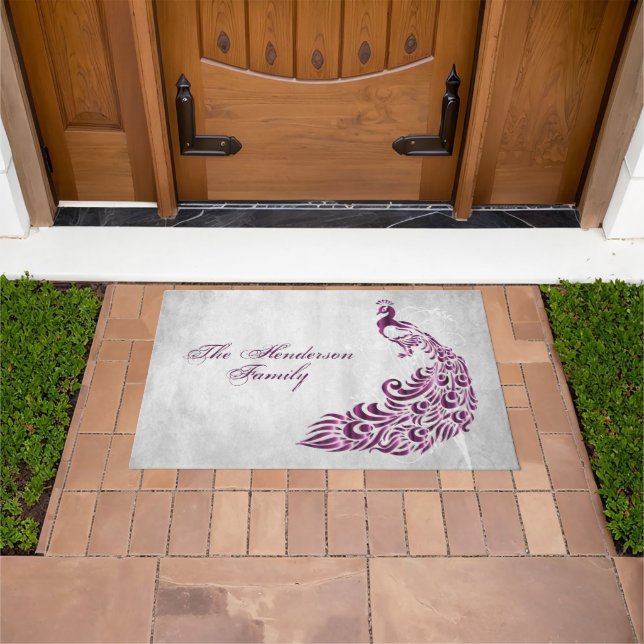 Tapete Mata de porta personalizada Magenta Peacock (Ar livre)