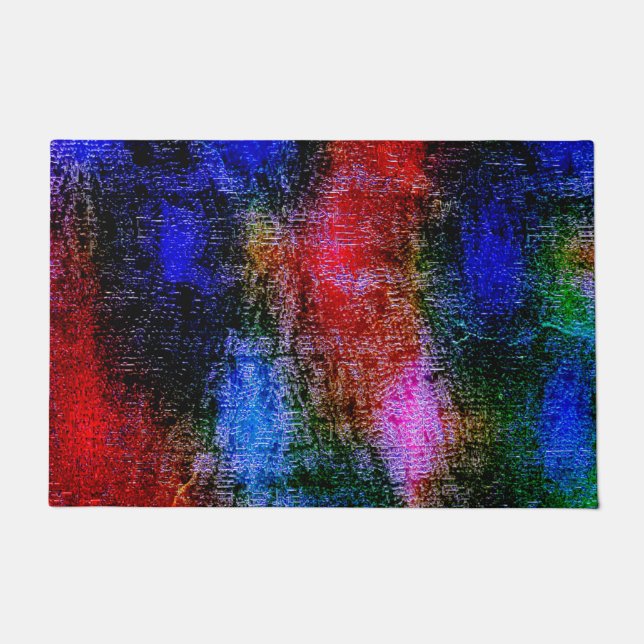 Tapete material azul e vermelho revestido com 'tinta a ól (Frente)
