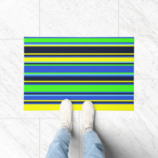 Tapete Matriz de porta com risca azul, Limão e amarela
