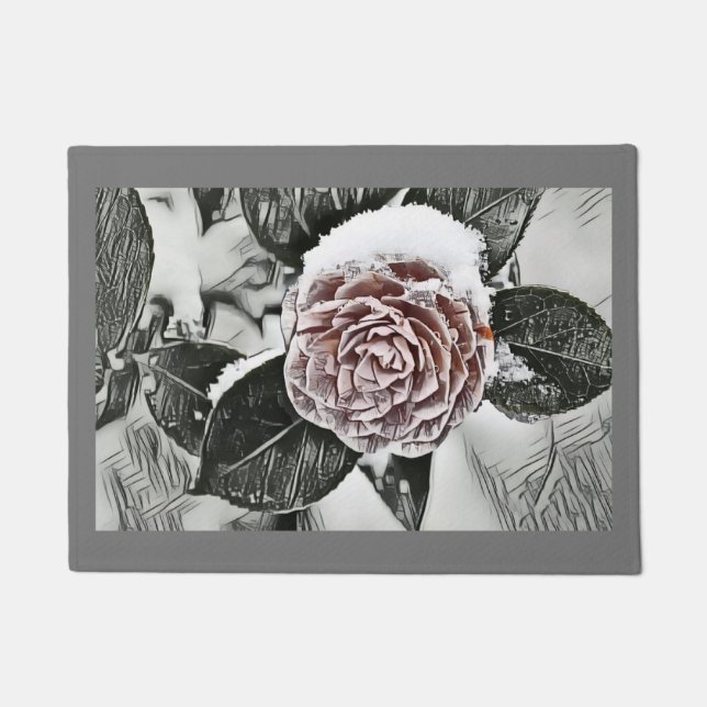 Tapete Matriz de porta de desenho de Rosa congelado nevad (Frente)