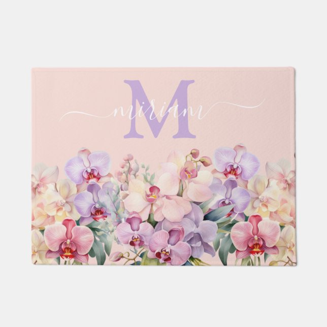 Tapete Matriz do chão da cozinha de luxo: Orquídeas rosa  (Frente)