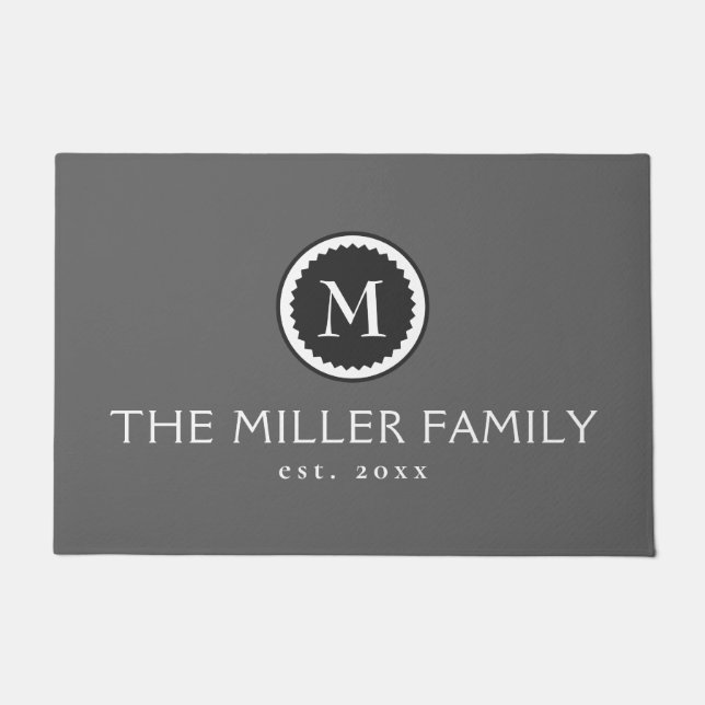 Tapete Medalhão de Monograma Decorativo | Cinzas e branca (Frente)