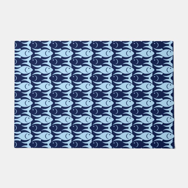 Tapete Médio-século - Peixe moderno, Marinho e Azul Claro (Frente)