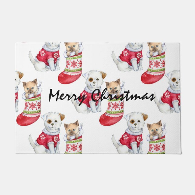 Tapete Meias de Cachorro e Gato de Natal (Frente)