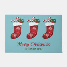 Meias de Natal Vermelhas em Azul com Texto Persona