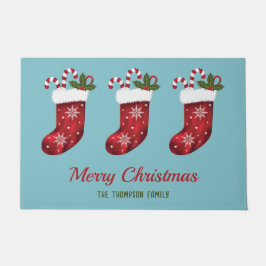 Tapete Meias de Natal Vermelhas em Azul com Texto Persona