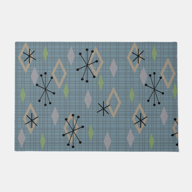 Tapete Meio século Diamantes Modernos Chapa Cinza Azul (Frente)