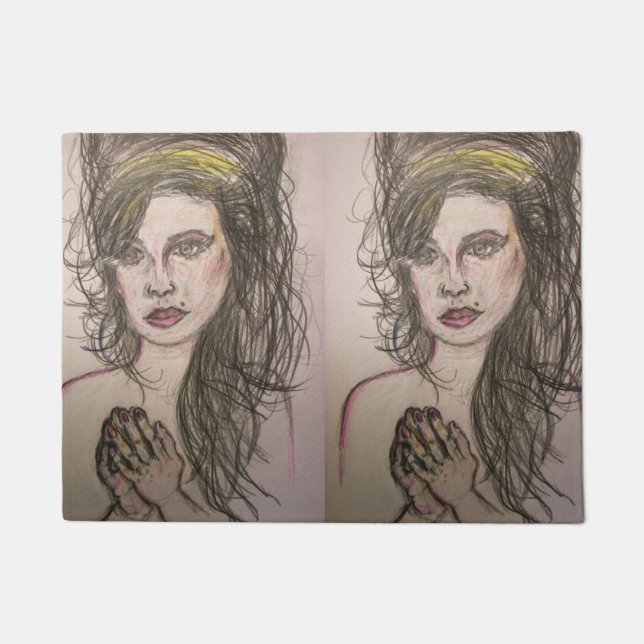 Tapete menina com cabelo de colmeia orando (Frente)