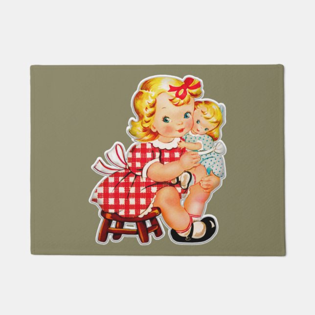 Tapete Menina retrô boneca vintage criança (Frente)