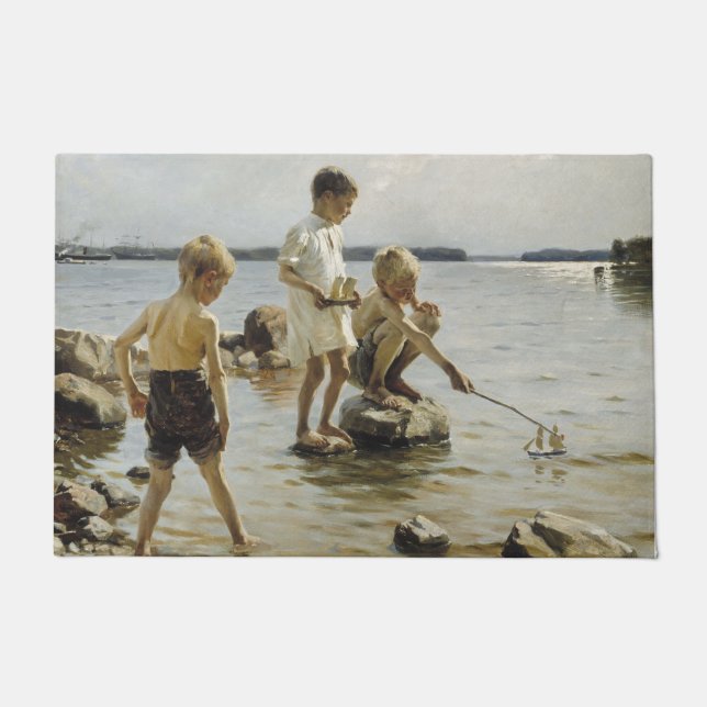 Tapete Meninos tocando na praia (por Albert Edelsense) (Frente)