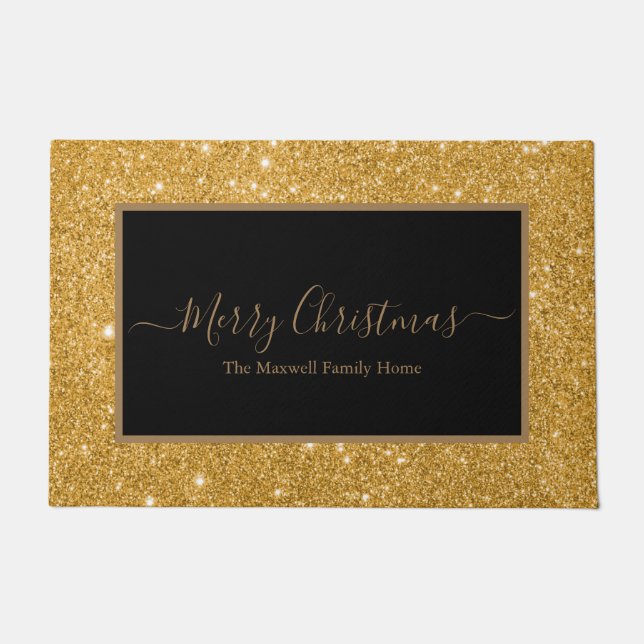 Tapete Merry Christmas black gold glitter name (Frente)
