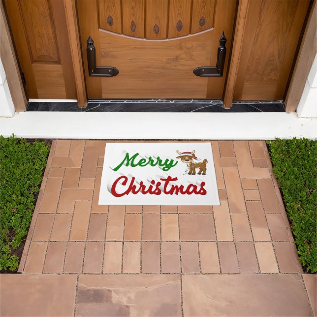Tapete Merry Christmas Reindeer red green script (Ar livre)