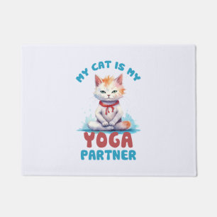 Tapete Meu Gato É Meu Parceiro Yoga - Adorável Gato Medit