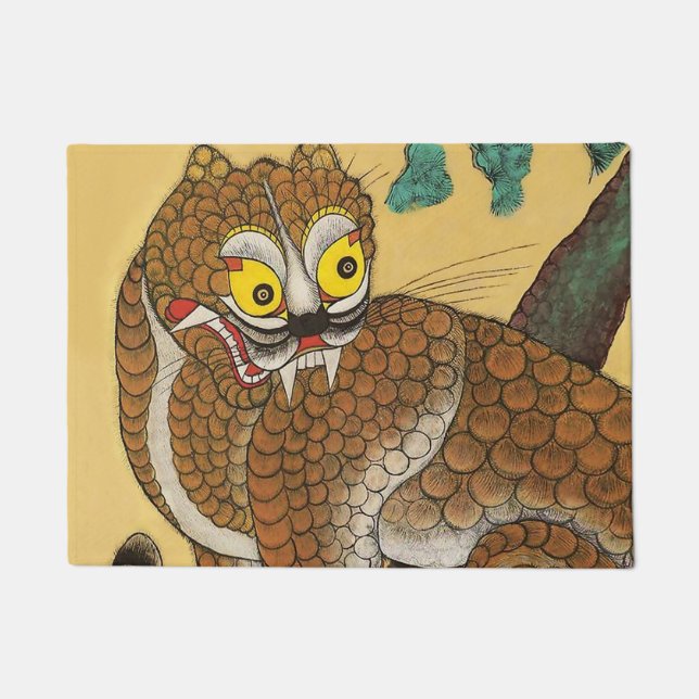 Tapete Minhwa Coreano do Tigre Feio do Povo (Frente)