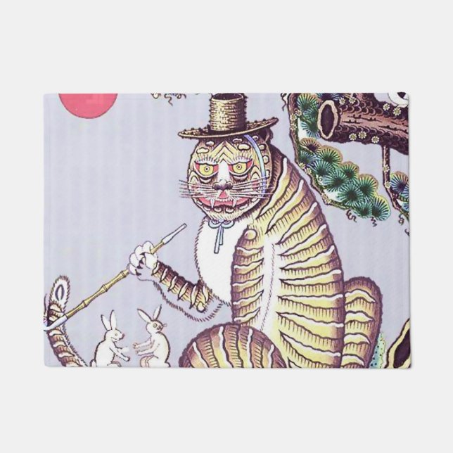 Tapete Minhwa Tiger com coelhos e Pipe (Frente)
