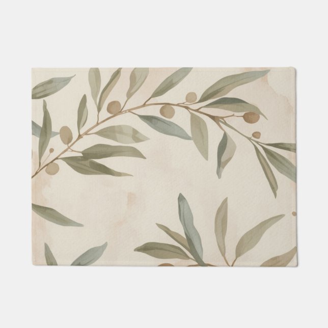 Tapete Minimalist Botanical Olive Branch Area Rug (Frente)