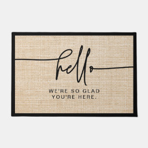 Tapete Modern Farmhouse Burlap Olá Tão feliz que esteja a