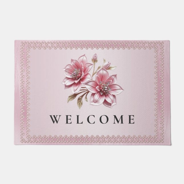 Tapete Modern Pink Flowers Doormat (Frente)