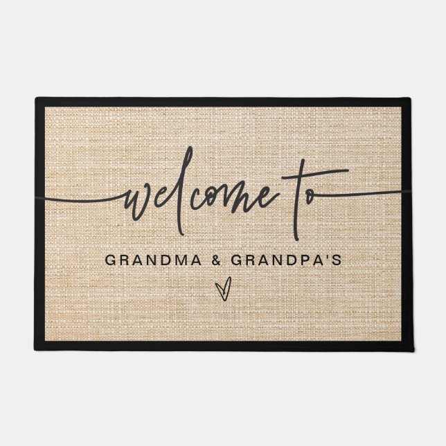 Tapete Moderna Farmhouse Burlap Grandma & Grandpas Bem-Vi (Frente)