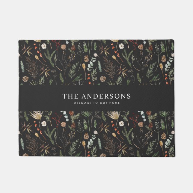 Tapete moderno botânico negro, elegante contemporâneo (Frente)