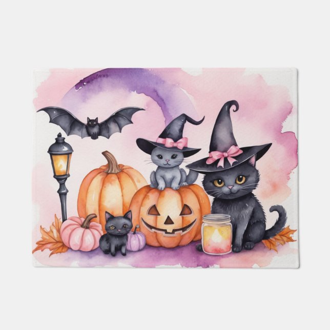 Tapete Moderno Halloween Laranja Pumpkin Negra Gatos (Frente)