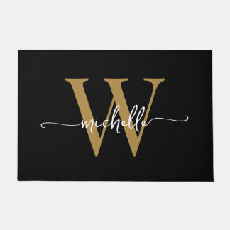 Tapete Moderno Nome Monograma Elegante Preto Dourado Scri