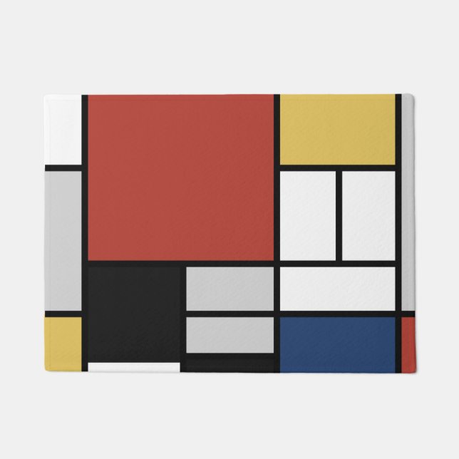 Tapete Mondrian Painting Red Plane Yellow Black Cinza Blu (Frente)